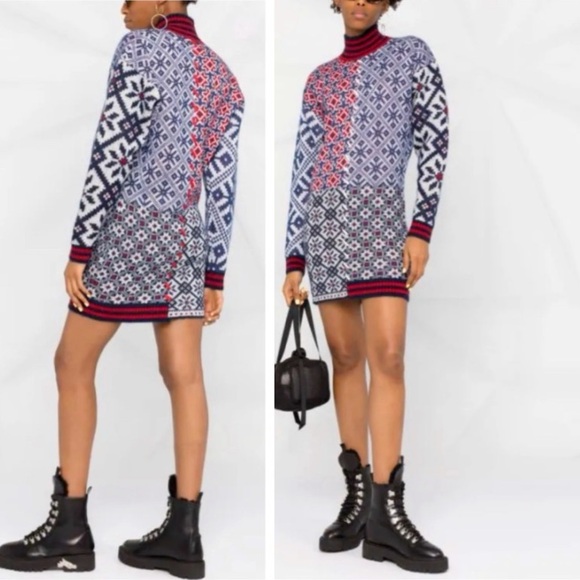 NWT Golden Goose Dominika Patchwork Jacquard dress Blue/White/Red Sz S - Picture 1 of 16